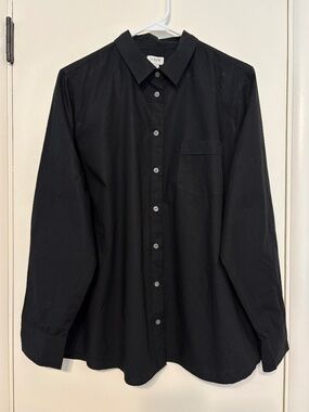 J. Crew #AL501 Womens Plus Classic Black Poplin Button-Front Shirt Top Blouse 2X